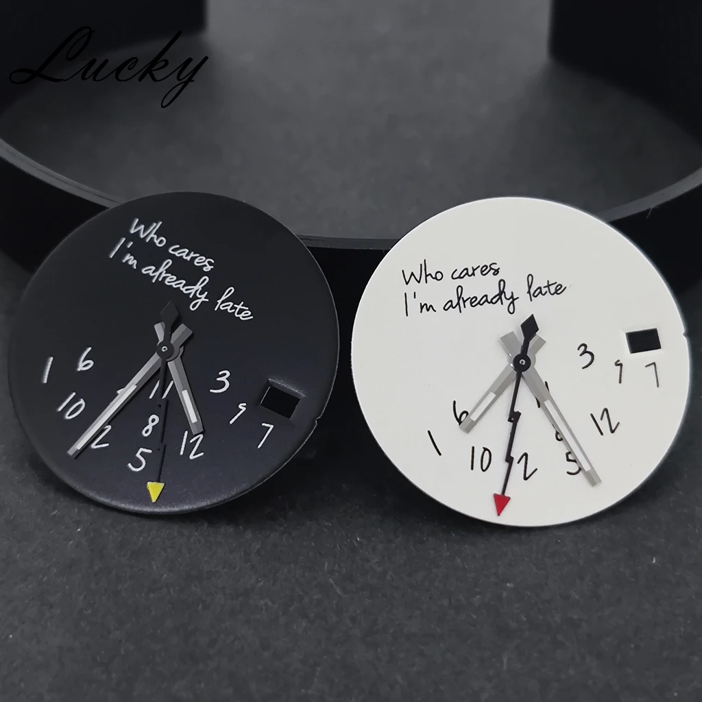 New Log Modified Watch Face 28.5mm Lightning Second Hands DIY Watch Dial Fits NH35 Movement Who Cares Lt's Already Late Watch ﻿