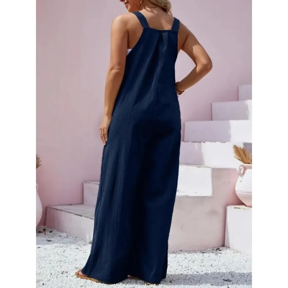 Plus Größe 1XL-5XL Neue Mode Einfarbig frauen Ärmellose Overall Damen Elegante Hohe Taille Beiläufige Lange Overalls