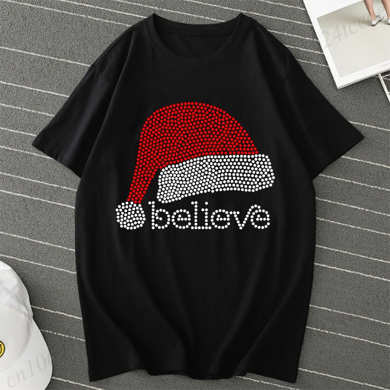 السنة الجديدة 2026 الرجال مضحك قميص عيد الميلاد قبعة مطبوعة رجل إمرأة تي شيرت الرجال تي شيرت سانتا ، صدق ، السنة الجديدة 2026 الملابس #2