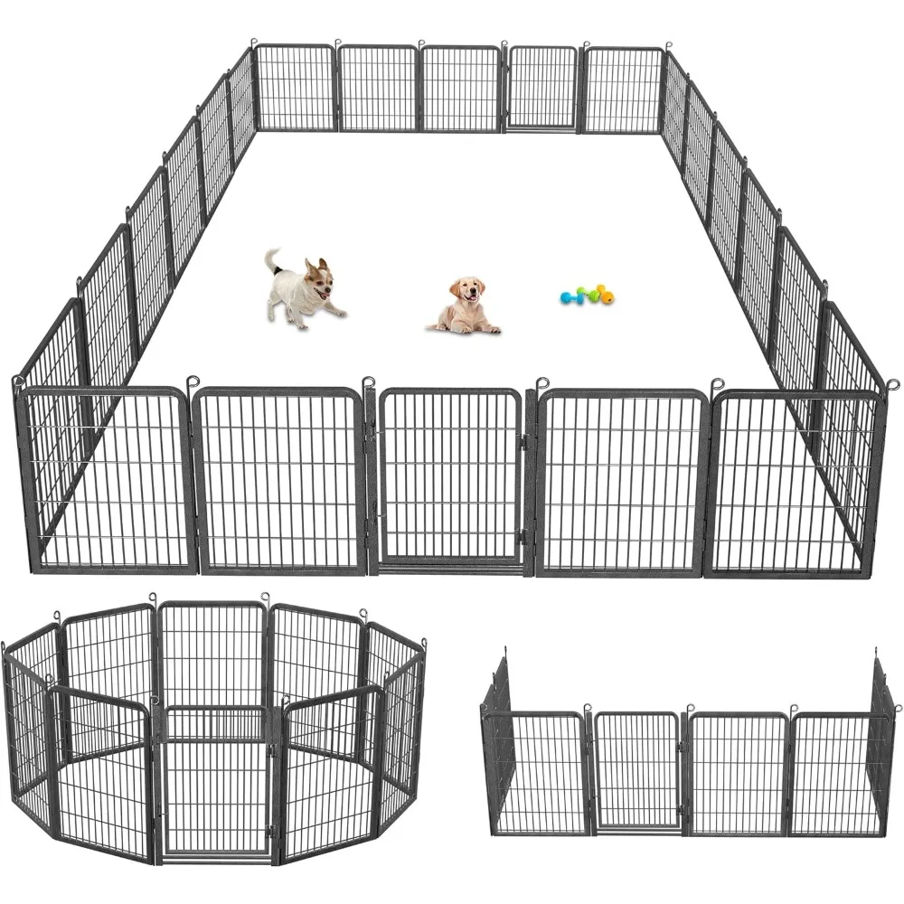 

Dog Playpen Outdoor Heavy Duty Metal Dog Pen with Low Threshold Gate, Pet Fence 32" Height Large Dog Playpen Indoor 20 Panels