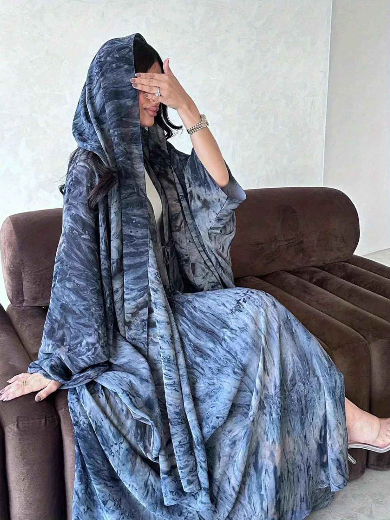 Mulheres tie dye solto abaya manga cheia frente aberta abayas turquia kaftan médio oriente árabe maxi vestidos jilbabs sem hijab