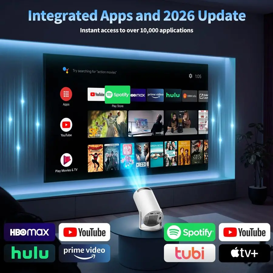 Upgraded Mini Projector Support 4K 1080P FHD Auto Keystone 270 Rotatable with WiFi 6 and Bluetooth 5.2 Projector Portable Compat