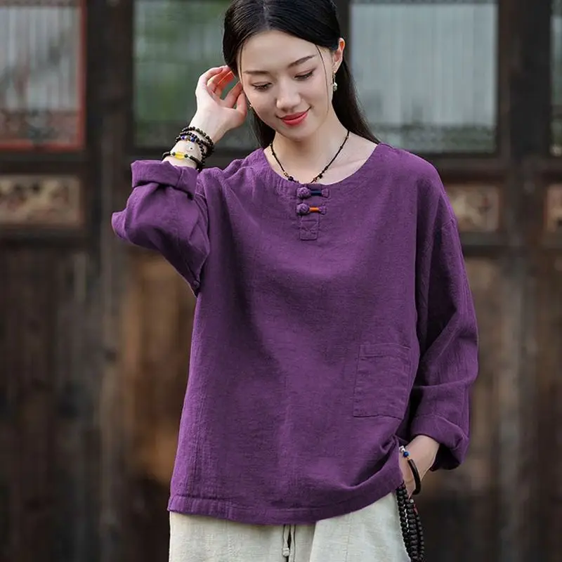 

Женская хлопково-льняная рубашка большого размера с коротким рукавом на пуговицах, базовая модель для весны и осени, новая коллекция, модная повседневная одежда