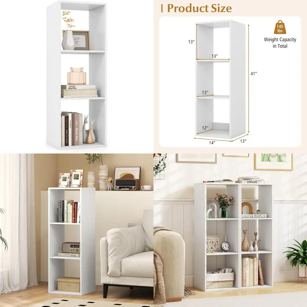 

Отдельно стоящая 4-ярусная книжная полка-куб с открытыми отделениями для хранения и функциями защиты от опрокидывания для организации дома