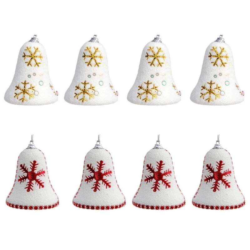 Y1UB 4Pcs/lot Christmas Snowflake Bells Pendant Tree Decorations Festive Decoration