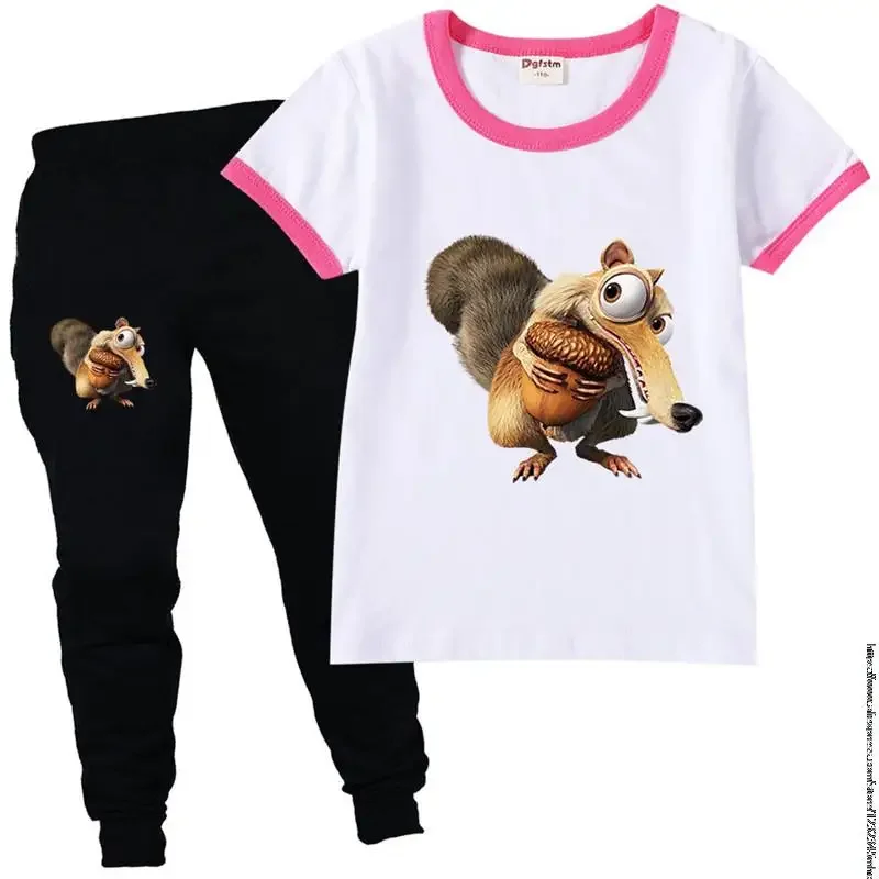 Summer Beach Suit 2 To 15 Years Old Baby Girls Clothing Sets Ice Age Squirrel 2Pcs Short Sleeve Tshirts  Child Boy Outfits Pants