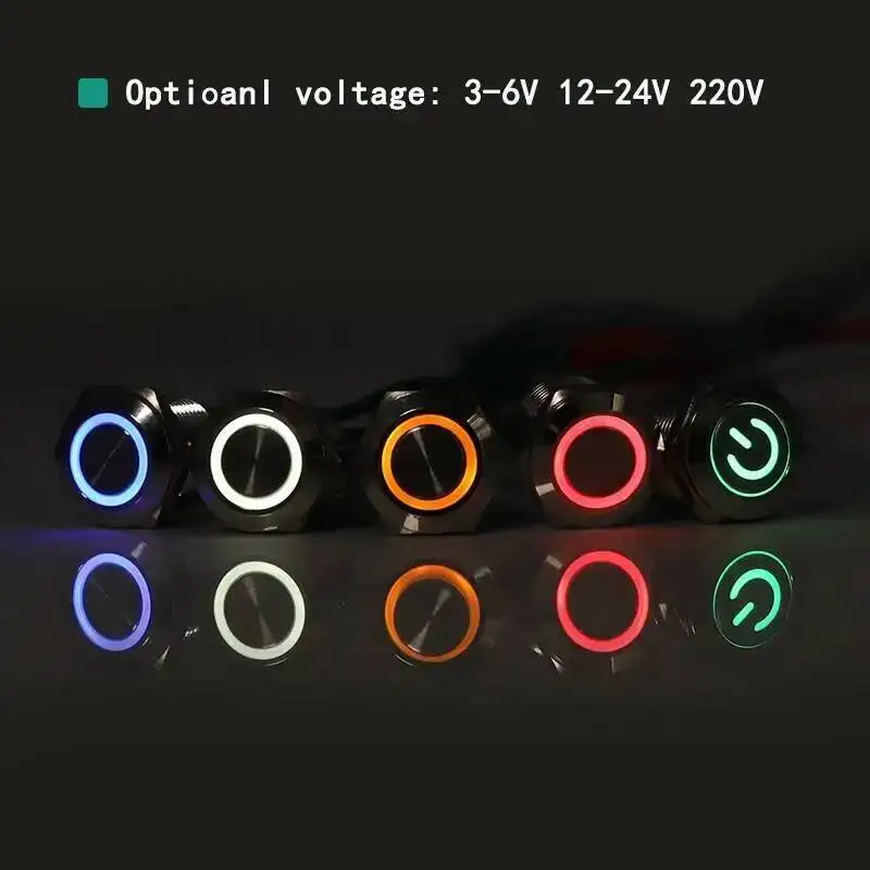 5pcs 12mm 16mm Computer PC DIY Reset Momentary Metal Push Button Switch Power Supply Plug-in LED Illuminated With Dupont Wire
