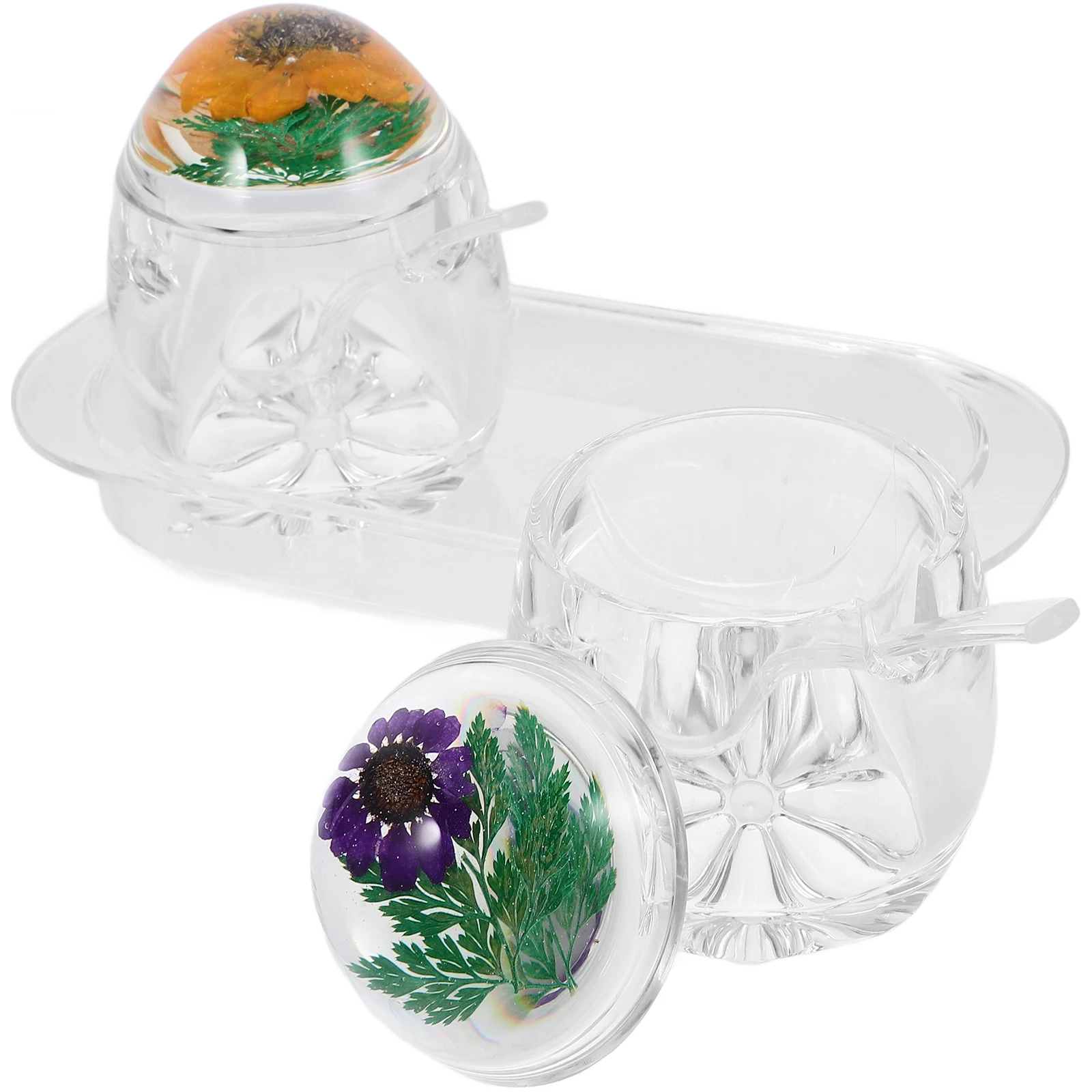 

1 Set Kitchen Transparent Seasoning Box Flower Pattern Lid Spice Storage Container Household Condiment Holder Multi-Function