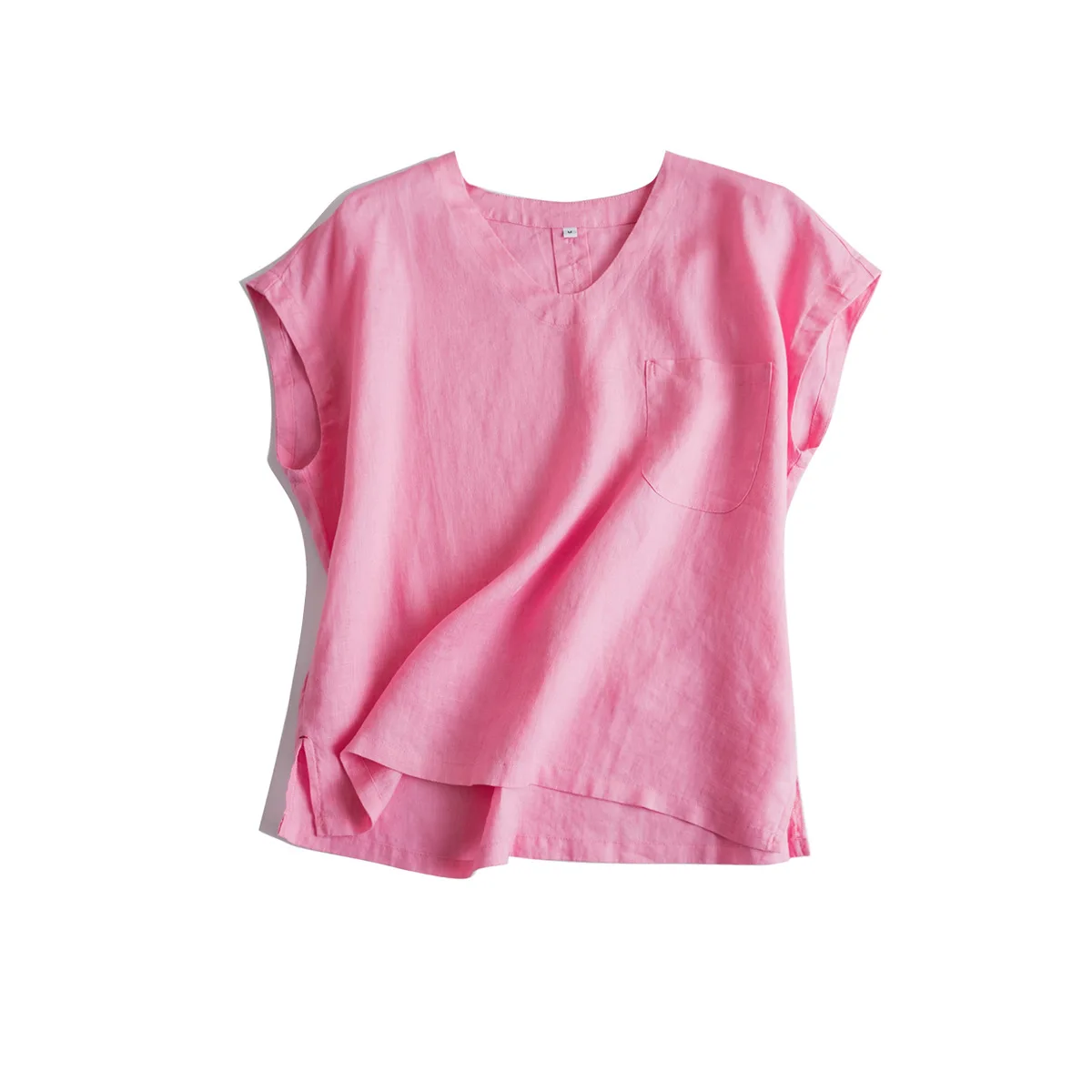 

Dave&di Shoulder Sleeves V-neck Loose Top Pure Linen Artistic And Simple Short Sleeved Shirt For Women Clothes Shirts