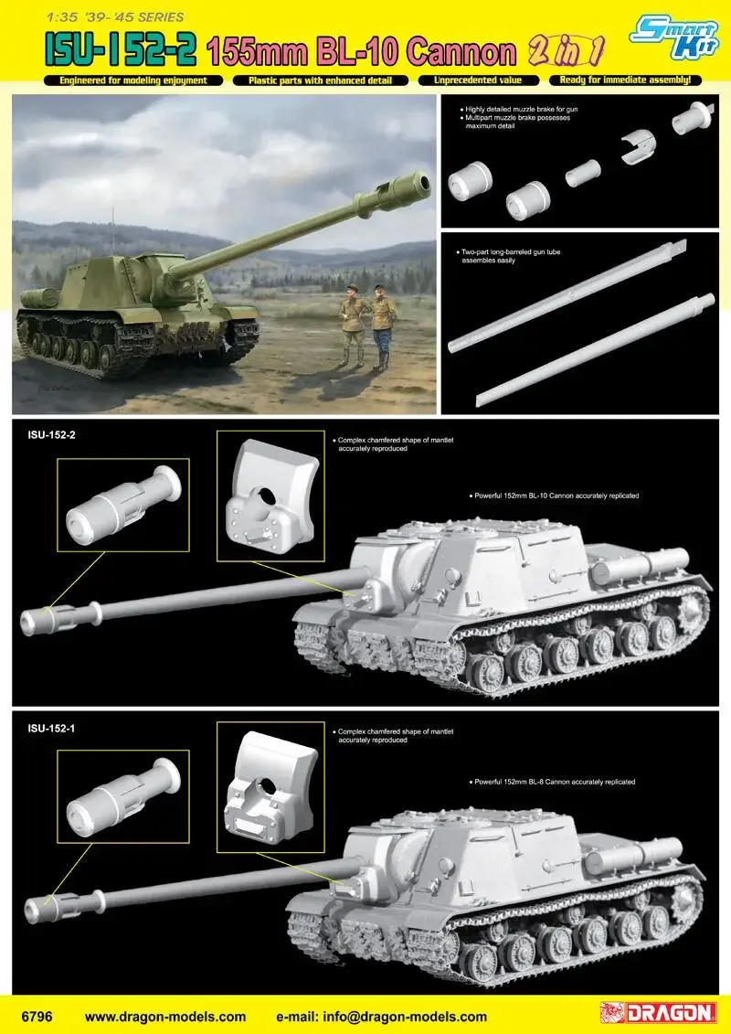 Dragon 6796  1/35 Scale ISU-I 52-2 155mm BL-10 Cannon Plastic Model Kit