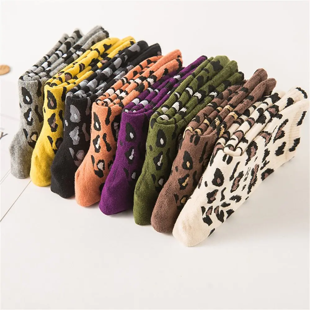 1 Pair Women Socks Korean Style Sexy Leopard Print Cotton Socks Harajuku Vintage Streetwear Casual Female Kawaii Cute Crew Socks