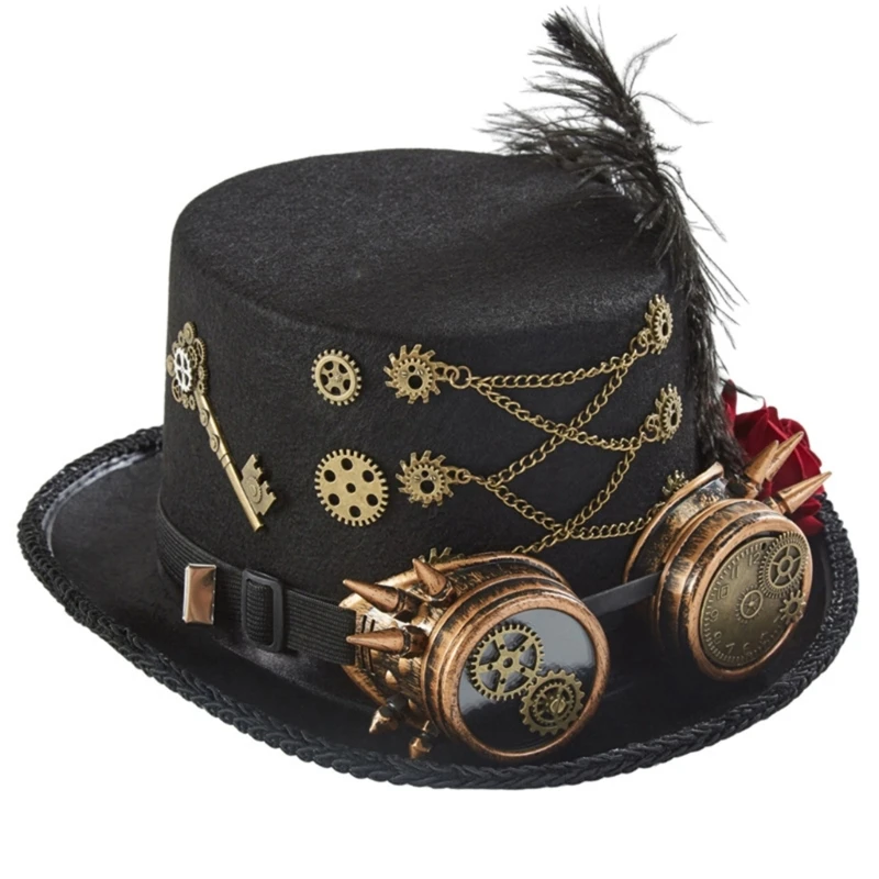 Sombreros de copa Steampunk para hombres con gafas, sombrero de viajero del tiempo, accesorios Steampunk, fiesta de Halloween