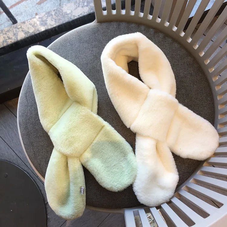 Children Winter Soft Warm Scarf Faux Rabbit Fur Cross Collar Scarves Kids Baby Girl Boy Fashion Shawl Neck Warmer Neckerchief