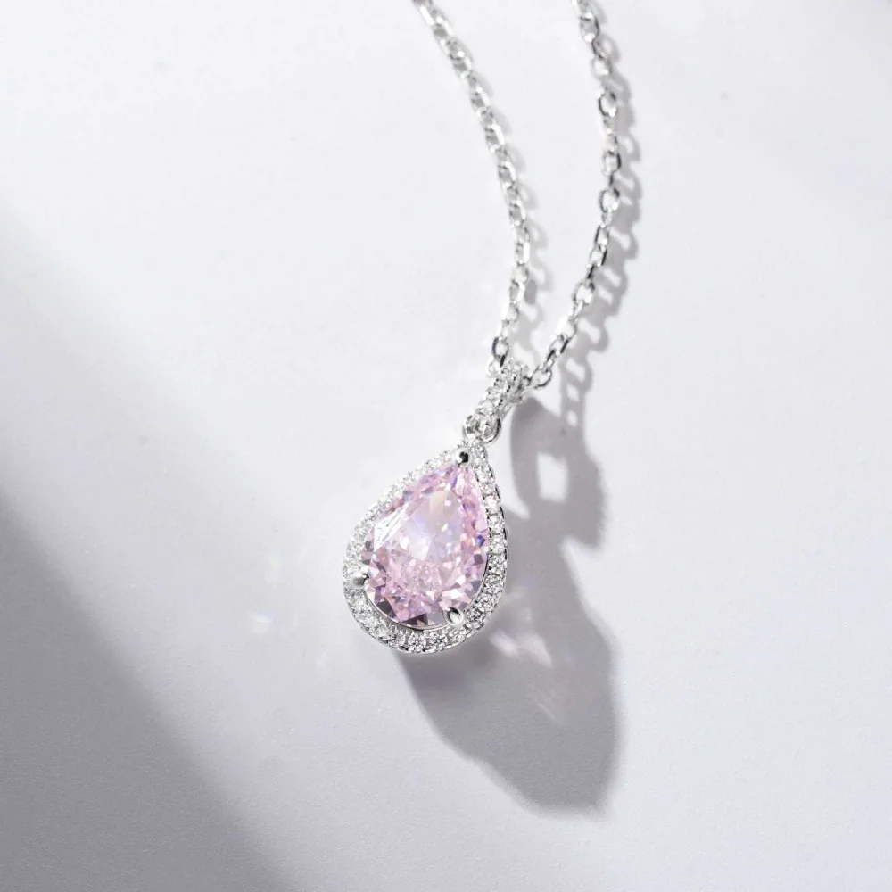PT950 Platinum Ice Flower Cut Necklace - Women's Pink Diamond Pendant with Full Diamond Inlay Collar Chain