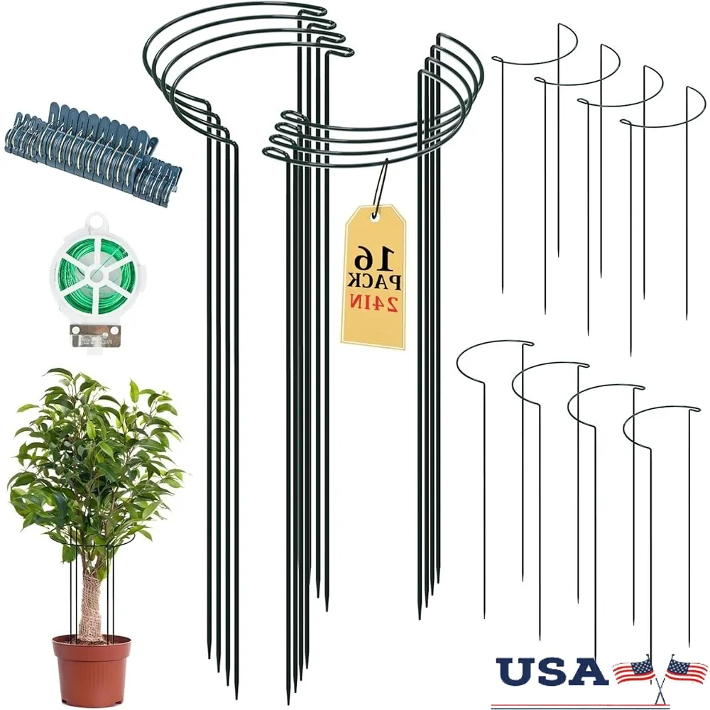 

16 PCS Adjustable Plant Support Stakes with Clips Twist Ties Indoor Outdoor Heavy Duty Plant Training Vertical Garden Support