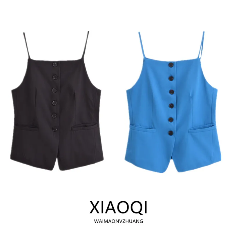 Outono 2024 Colete F Slim Fit Sem Mangas com Gola Quadrada e Alças Moda Estilo Versátil Crimento Regular Outro Mate...