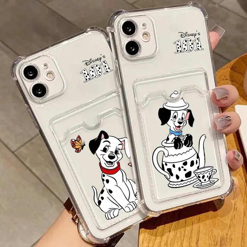 Disney Spotted Dog Cute For iPhone 15 14 13 12 11 XS XR X 8 7 Pro Max Plus Mini Photo Card Bag Transparent Back Phone Case