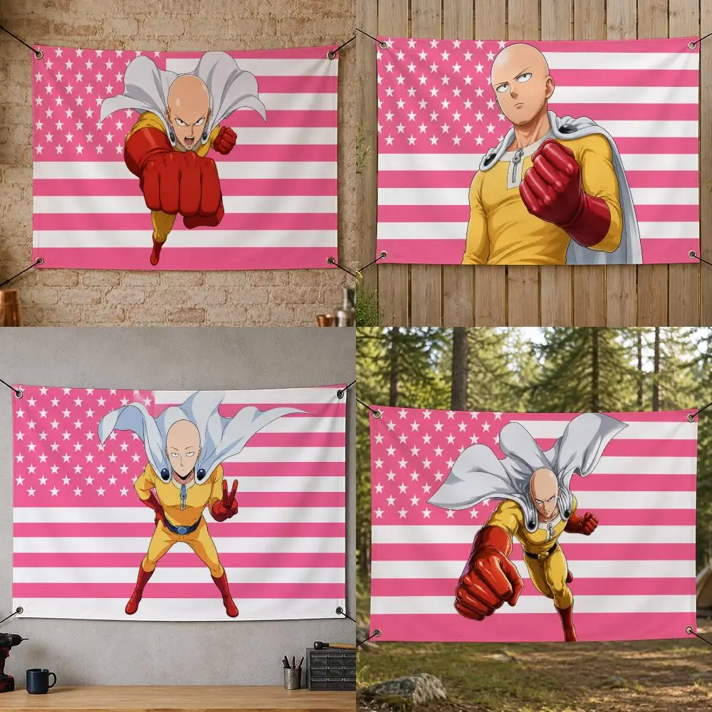 Anime S-Saitama One-Punch Man Hero Comedy Flags Flag Banner for Bedroom Dorm Party Home Living Room Wall Garden Gift