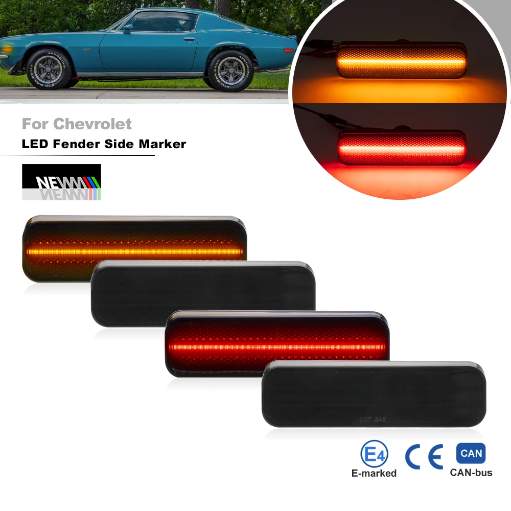 

Smoked LED F&R Fender Lights Replacement Bumper Amber Red Side Marker Light For Chevrolet Chevy Camaro 1970-1971 OEM#5963179