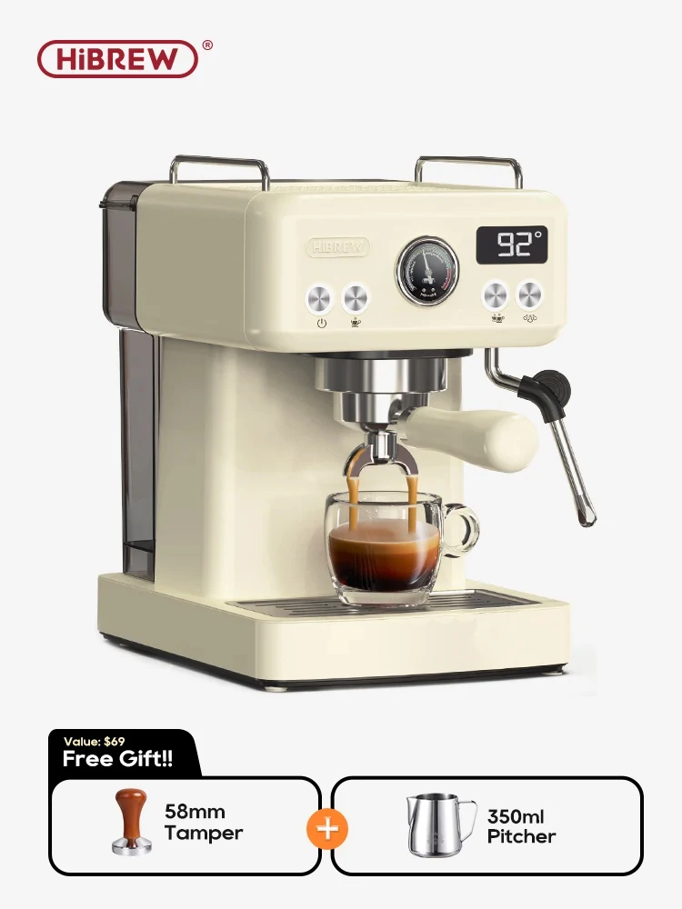 HiBREW 20Bar Semi Automatic Espresso Coffee Machine 58mm Portafilter Temperature Adjustable Cappuccino Coffee Maker Metal Case