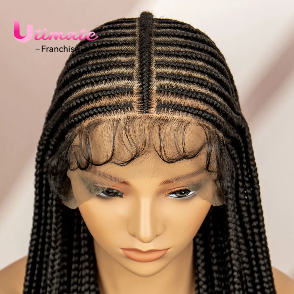 Synthetic Cornrow Box Braided Wigs 36 Inches Full Lace Braided Wigs Braiding Hair Wigs for Black Women Transparent Lace Wigs