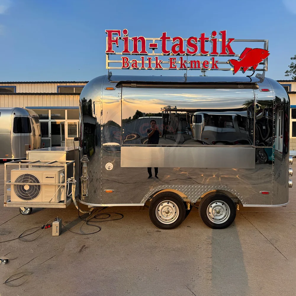 

Custom Fast Food Trailer for Sale Mobile Food Truck Outdoor Street Kitchen Restaurant Hot Dog Pizza Burger Order