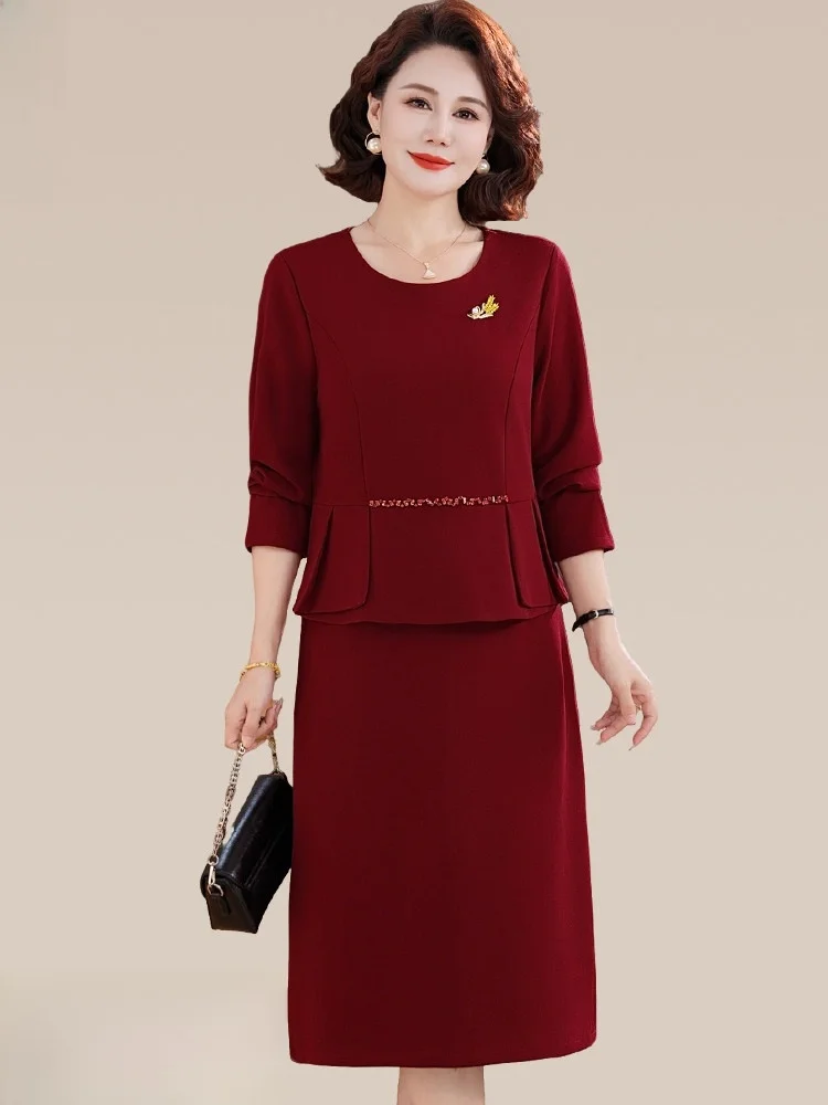 

Elegant Wedding Dress for Middle-Aged And Elderly Women Chi Mommy Spring Fashion Huaxin Yang Polyester Fiber Shift Dress