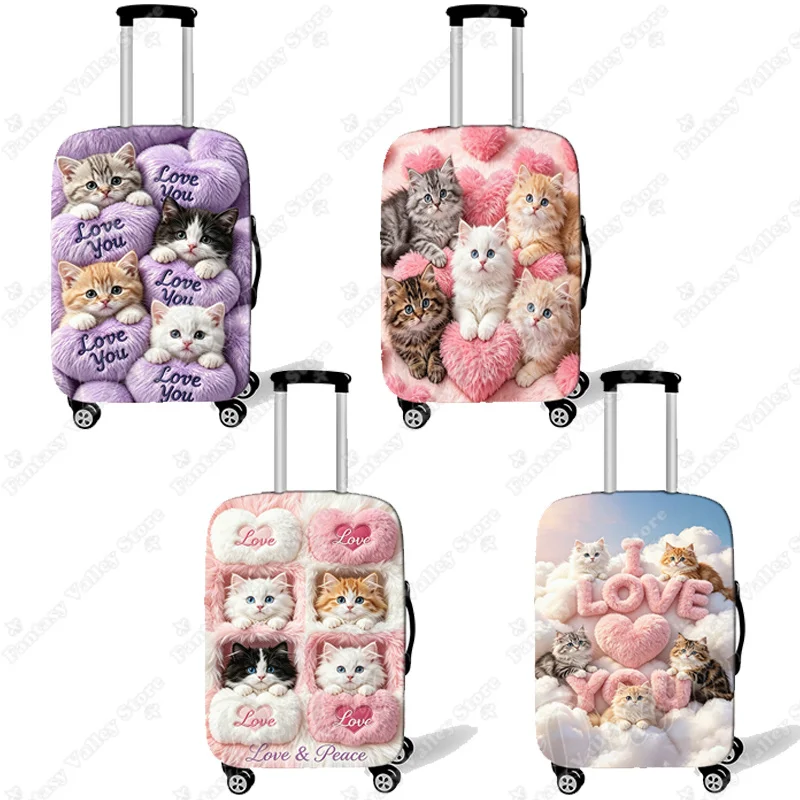 

18-30 Inches Kawaii Cat Heart Pattern Luggage Cover Pink Style Lovely Kitten Women Trolley Case Protective Suitcase Covers