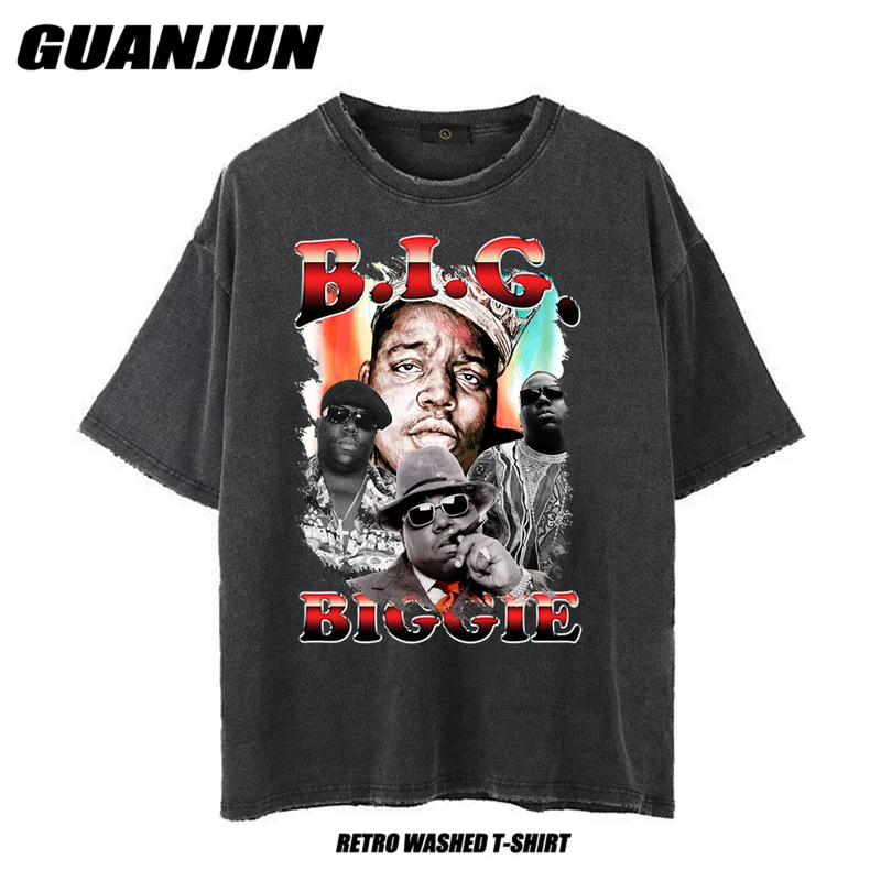 

Biggie New Washed T-shirt Vintage 90s Rap Hip Hop T Shirt Fashion Design Casual T Shirt Tops Hipster Men Clothes T-shirts