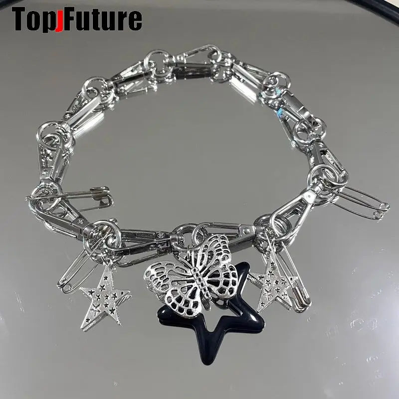 Metal buckle customize Harajuku Gothic women Punk necklace streetwear Subculture Spice Y2K Girl Collar PU Leather Rivet choker