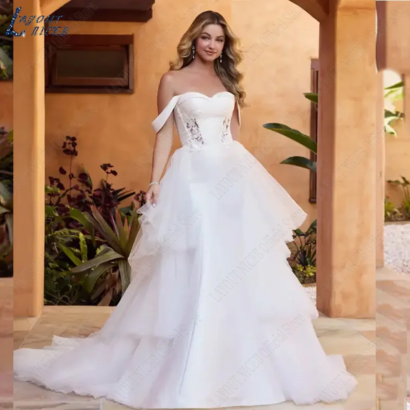 

LAYOUT NICEB Dramatic Wedding Dress With Unique Detachable Overskirt For Women Satin Mermaid Modern Bride Gowns Sweep Train