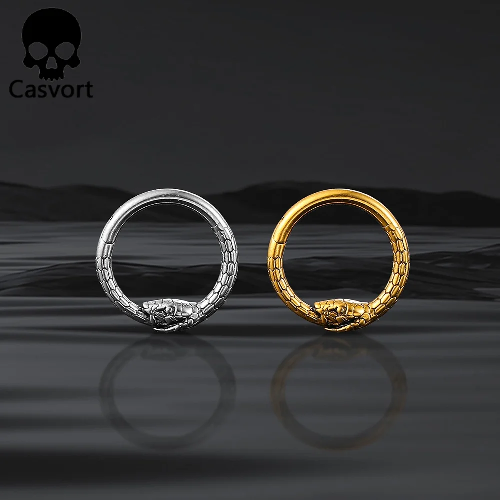 Casvort 1 قطعة 316 الفولاذ المقاوم للصدأ Ouroboros كليب اللولب هوب الأنف الدائري الزنمة الحاجز السميك خواتم ثقب مجوهرات للجسم العصرية كول #1