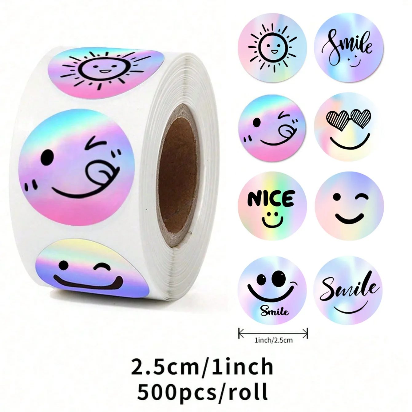 500Pcs /Roll 2.5cm Laser Sticker Reward Decorative Gift Series Self-Adhesive Stationery Sticker Labels