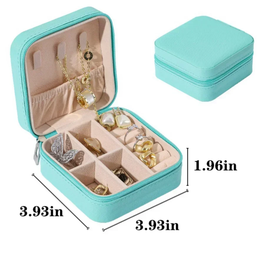 1PCS Mini Jewelry Organizer Display Travel Jewelry Zipper Case Boxes Earrings Necklace Ring Portable Jewelry Box Leather Storage