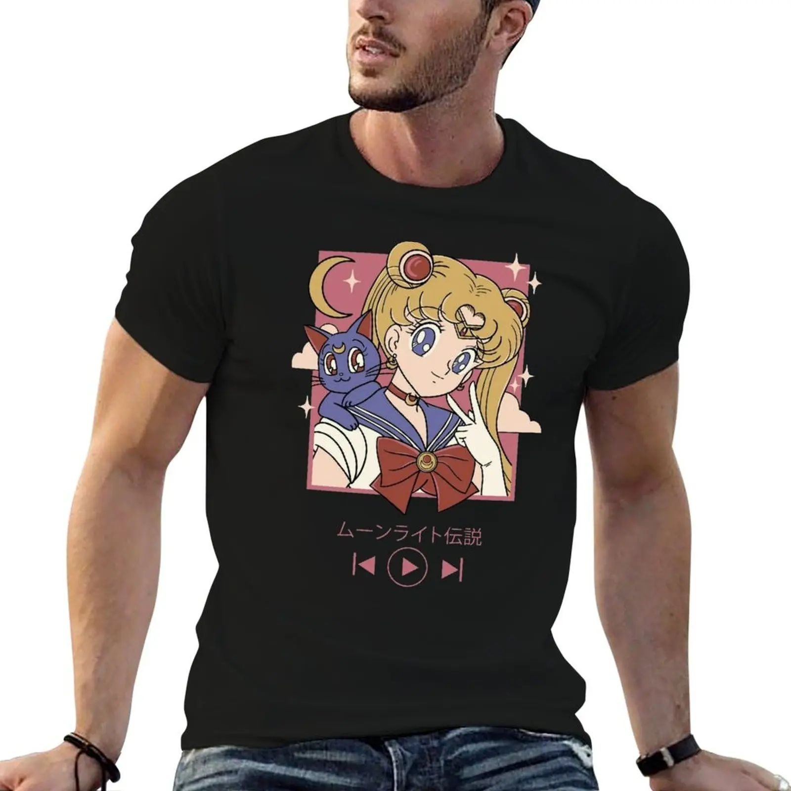 

Anime manga pink cute kawaii sailor cartoon T-Shirt cotton graphic tees anime blacks aesthetic clothes t shirts men