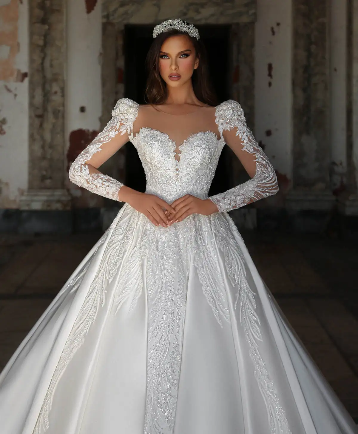 Illusion Ball Gown Wedding Dresses With Sweetheart Beading Sequins Bridal Gown Sweep Train Vestidos De Novia Custom Size