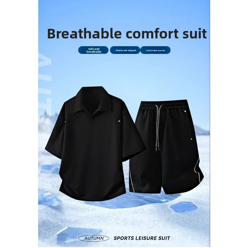 

Men Outdoor Sports Breathable Sweat Absorbing Quick Drying Set Fashionable Loose Short Sleeved T-shirt Two-piece Set Sportswear