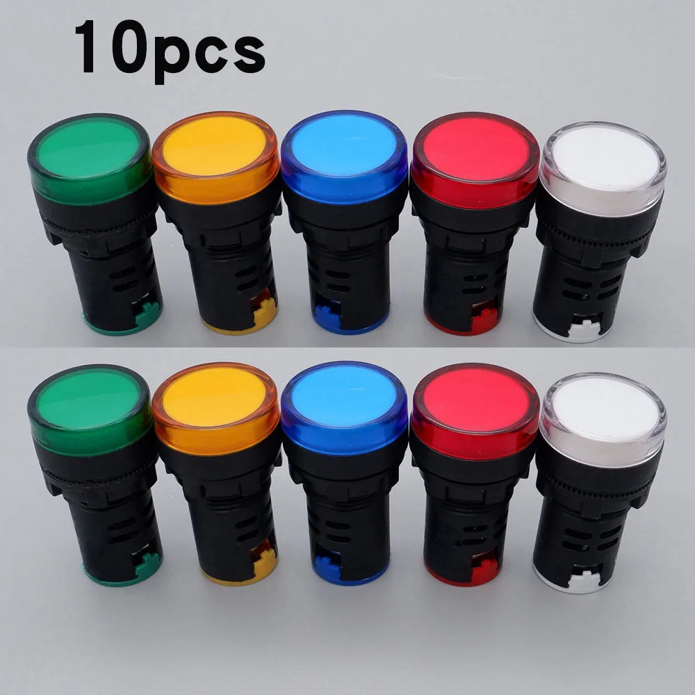 10 stks 22mm Plastic Power Signaal Lamp AD16-22DS LED Indicator Licht 12 V 24 V 220 V Rood groen Blauw Geel Wit Panel Mount