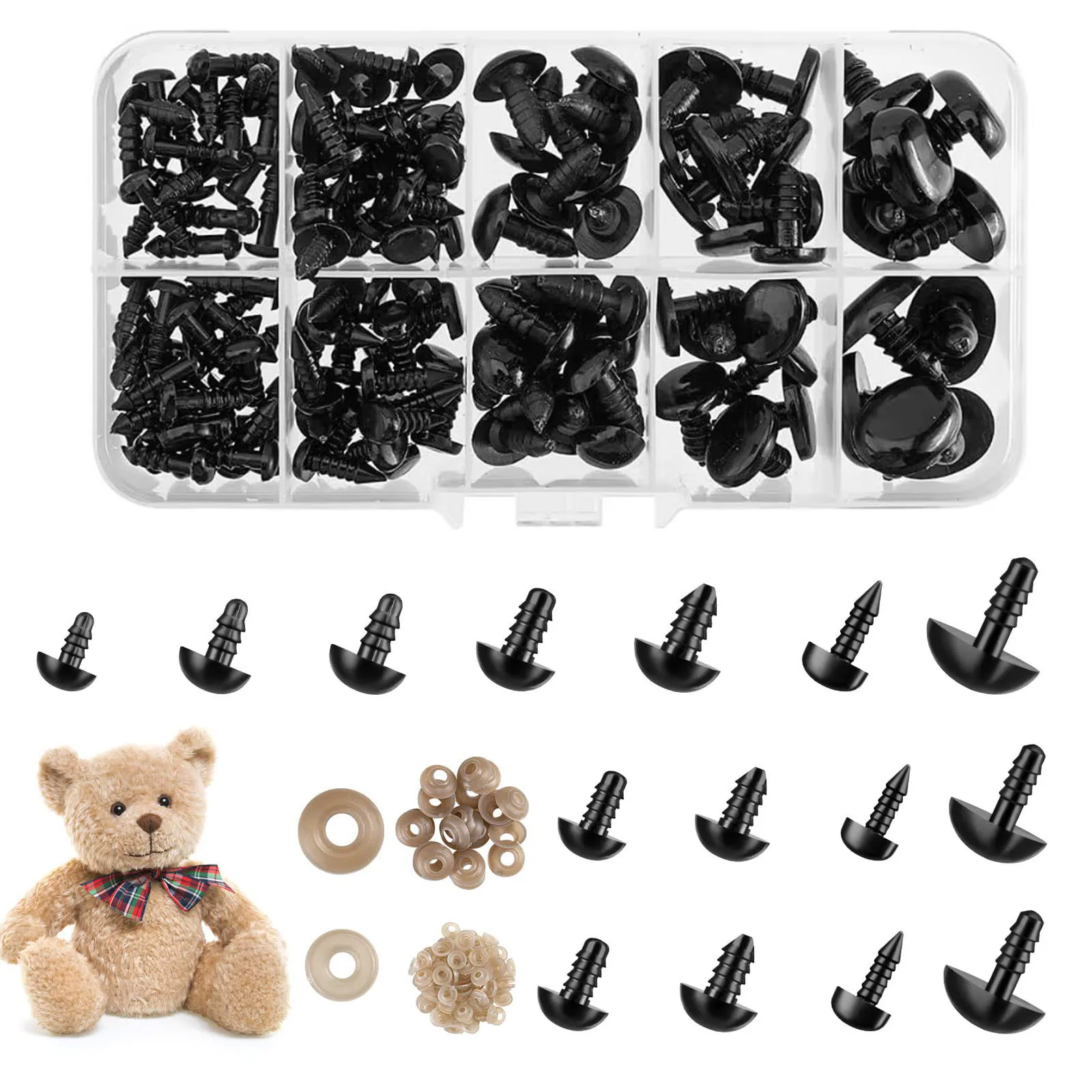 150PCS Safety Eyes and Noses Black Plastic Eyes Teddy Bear Nose with Washers for Doll Making Decoration Accessories