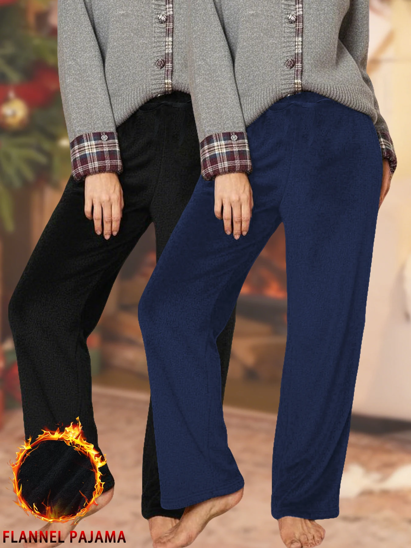 2 pezzi di pantaloni pigiama da donna in flanella super morbida. Pantaloni casual da casa per l'inverno