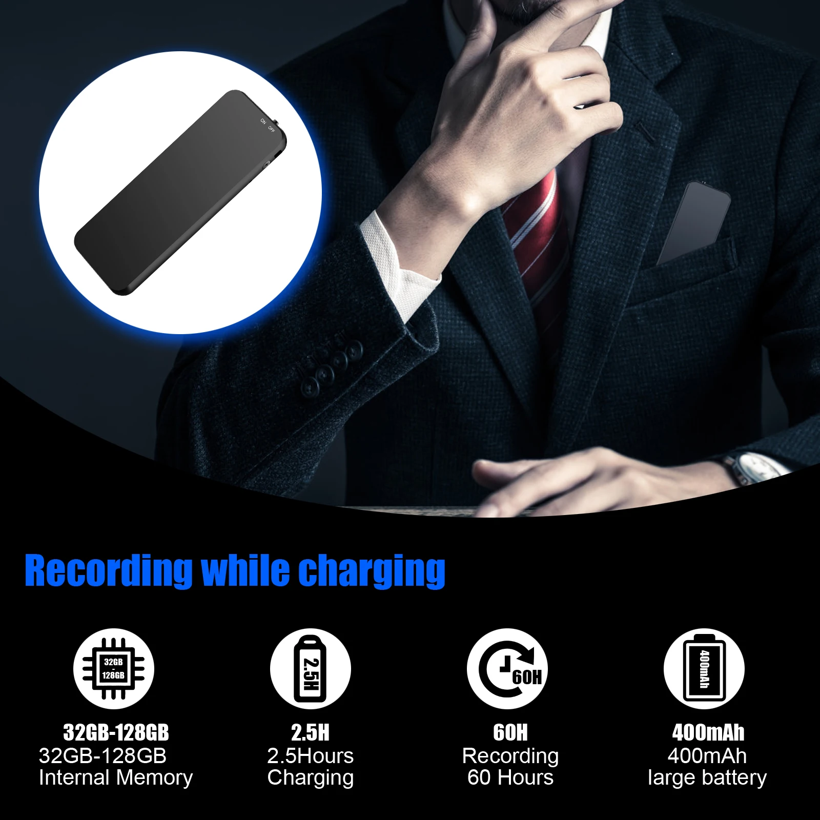 

Vandlion V53 MP3 Music Player 64GB Digital Voice Activated Recorder with Recording Storage Noise Reduction for Lectures