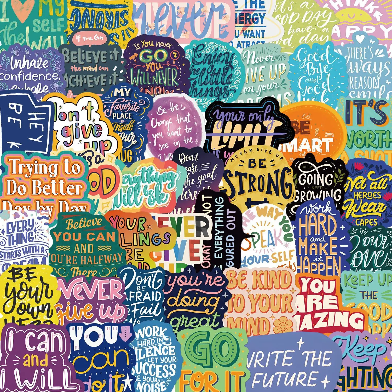 50Pcs English Inspirational Positive Phrases Stickers for Cup Phone Guitar Skateboard Luggage Journaling Laptop Student Stickers