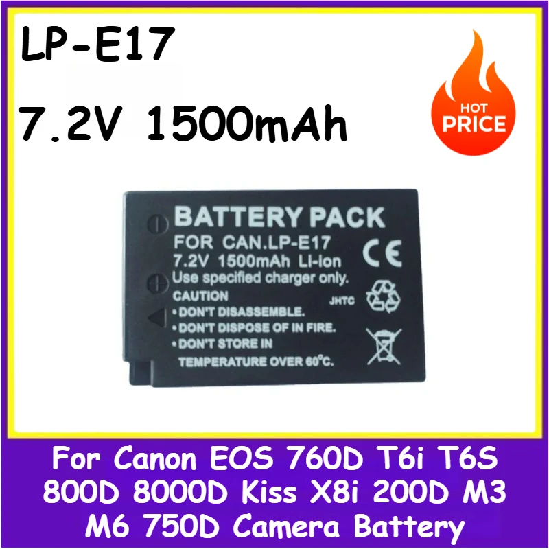 

New Replacement Camera Battery LP-E17 7.2V 1500mAh Battery + LCD USB Dual Charger for Canon EOS 760D T6i T6s 800D 8000D Kiss