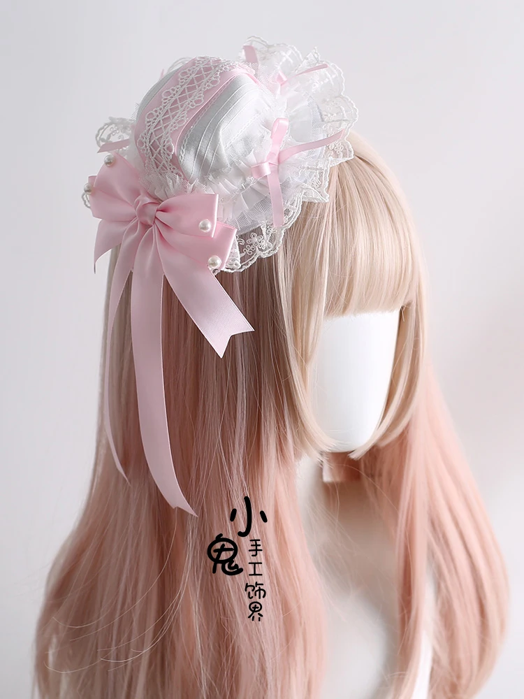 Original Pink and white lolita Cherry Blossom Lolita Headband Top Hat Love Overture hair accessories