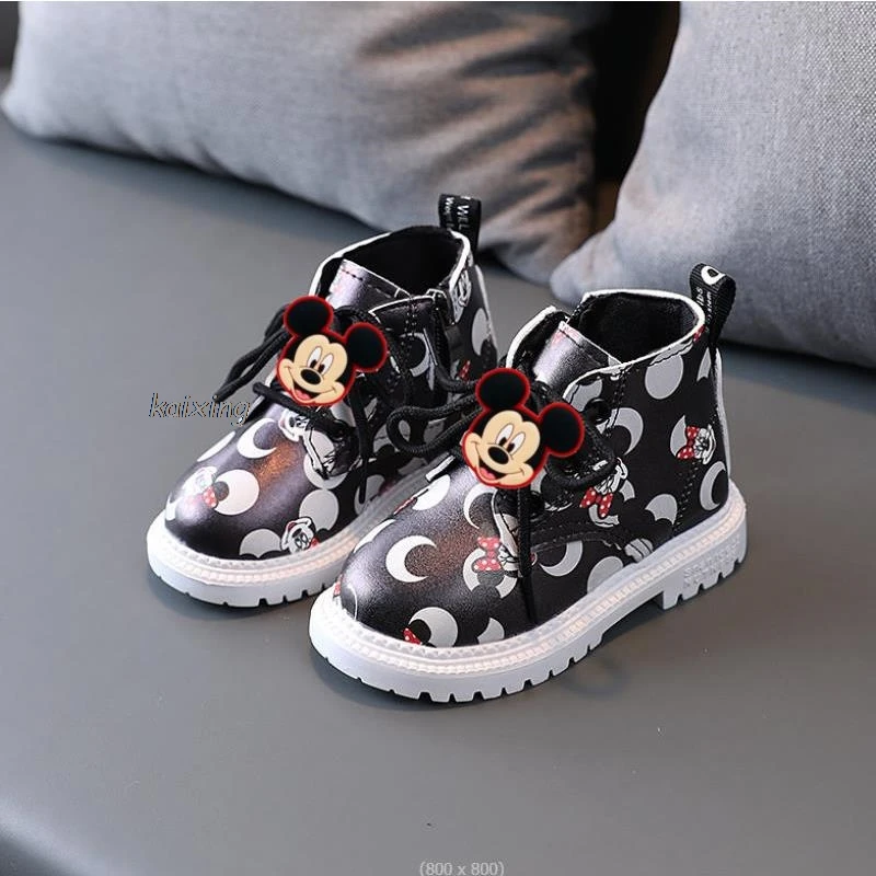 Lilo And Stitch Toddler British Spring Autumn Winter Children Boot Mickey Boys Girls Leather Boots Waterproof Non-slip Kids Shoe