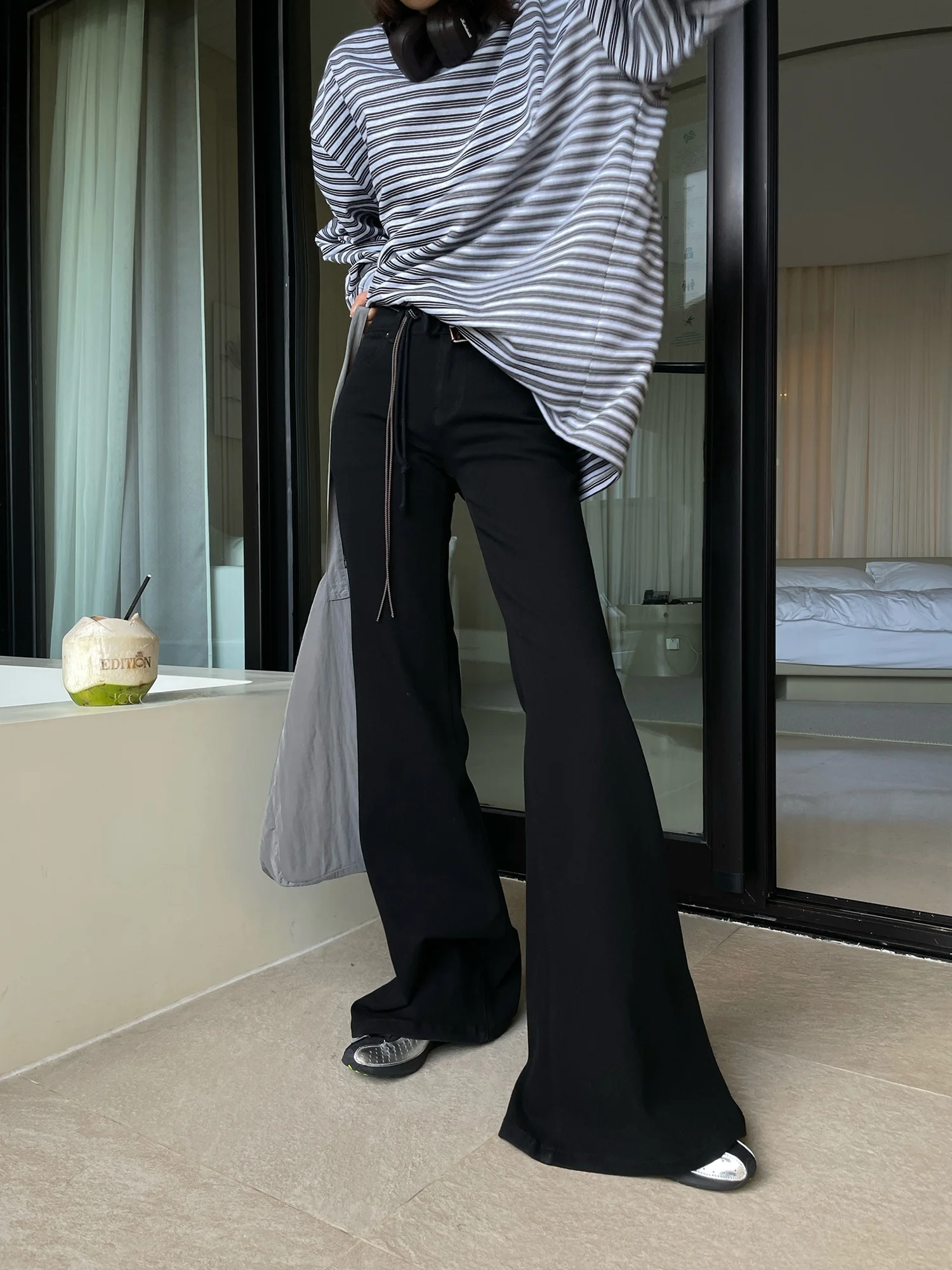 

Modern Overture JCCC adow Bla mat Straight Leg Bell Bot Spring Autumn High Waist Jeans Lengthening Leg Effect