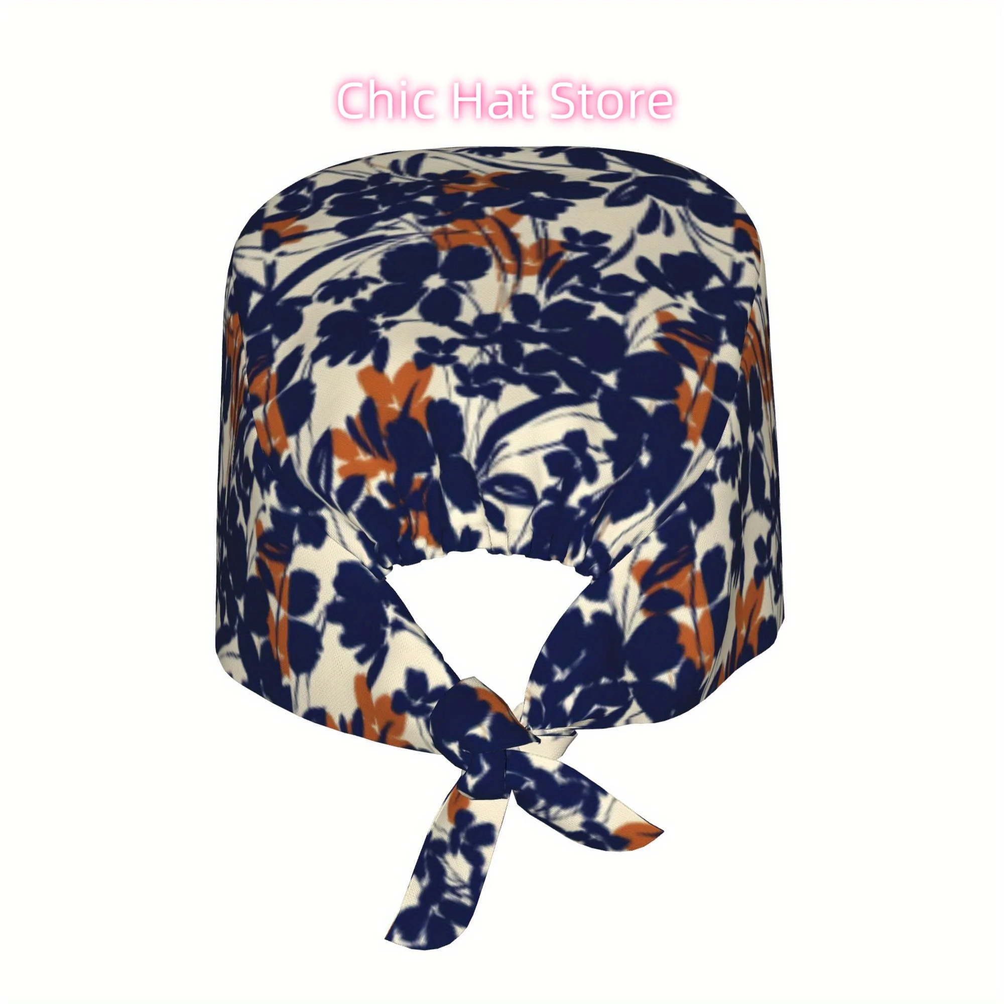 1pc flower Unisex Stylish Printed Work Cap - Lightweight Adjustable Skull Cap Tie-Back Nurse Hat, Dustproof Chef & Cooking Cap,