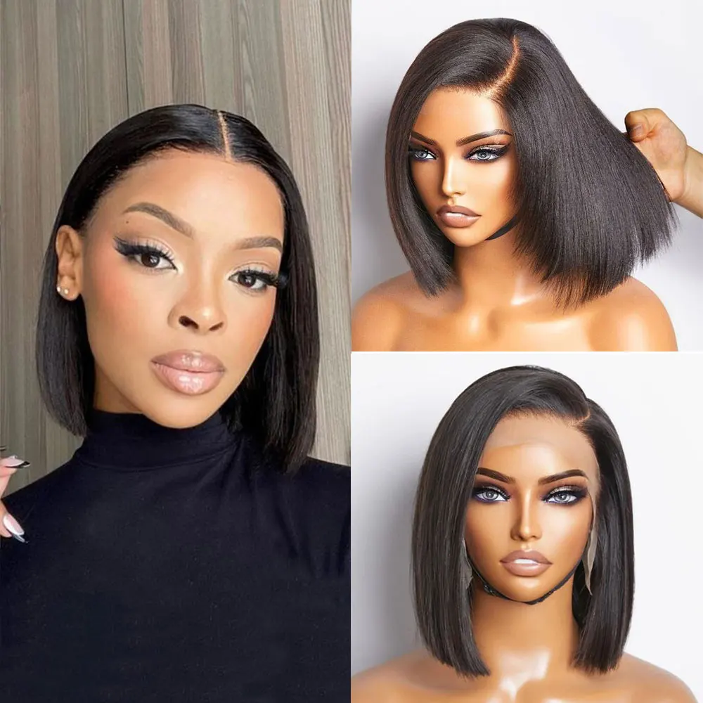 Bob Wig Human Hair Straight Bob 13x4 Lace Front Wigs Human Hair Wigs Bleached Knots Pre Plucked with Baby Hair Natural Black