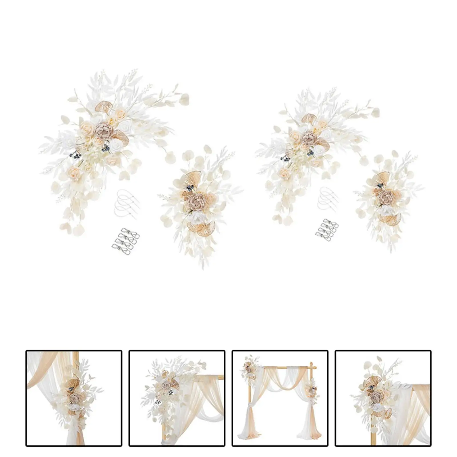 

2x Decorative Flower Swag for Wedding Arch, Faux Floral Backdrop with White Leaves for Ceremony