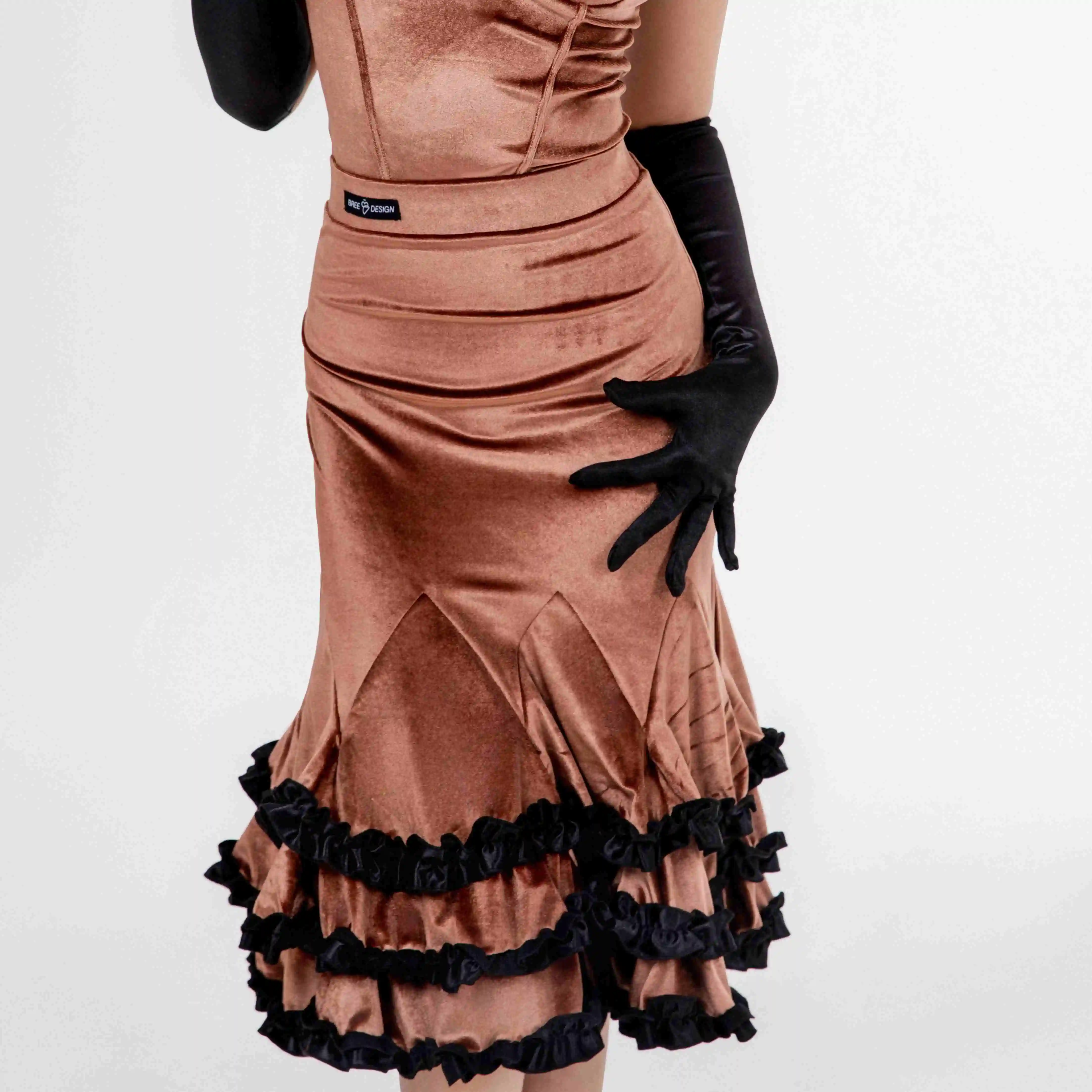 Latin Danswedstrijd Kleding Vrouwen Fluwelen Tops Verstoorde Rok Rumba Cha Cha Tango Dans Jurk Prestaties Kostuum DNV24700